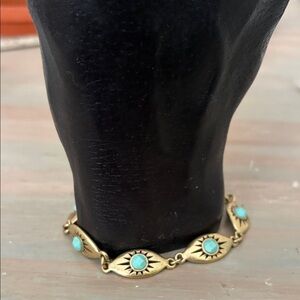 Turquoise Lucky Brand Evil Eye Bracelet Warm SilverTone vintage